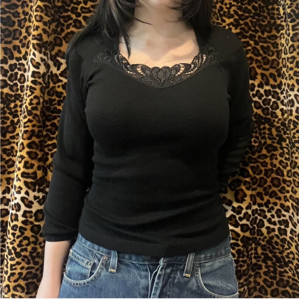 Elegant Black Lace Trim Blouse